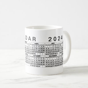 Café Blanco negro negro de la taza del calendario 2024