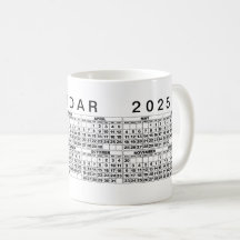 Blanco negro negro de la taza del calendario 2025