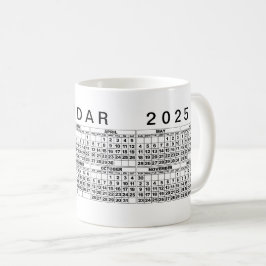 Café Blanco negro negro de la taza del calendario 2025