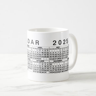 Café Blanco negro negro de la taza del calendario 2025