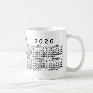 Café Blanco negro negro de la taza del calendario 2026