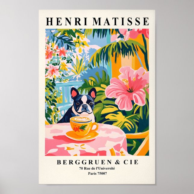 Café Boston Terrier bebiendo, arte divertido en la (Frente)