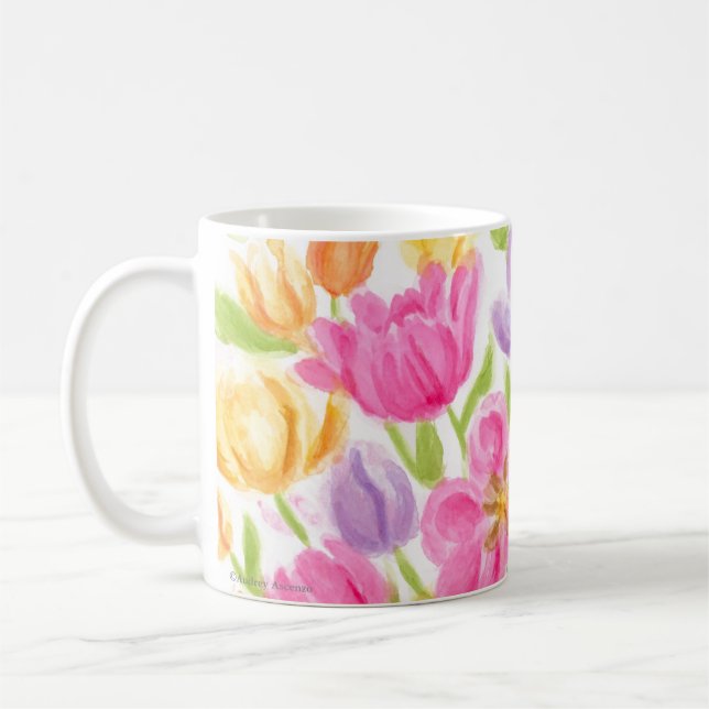 Café Brillante y hermosa taza de tulipanes (Izquierda)