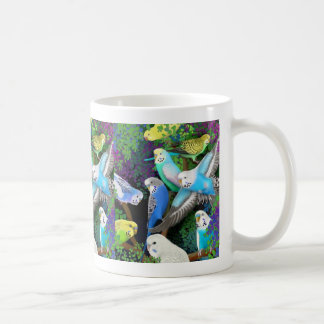 Café Budgerigars y taza de los helechos