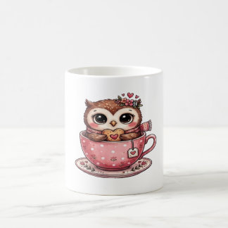 Café Búho Adorable en una Taza de Té Acogedora