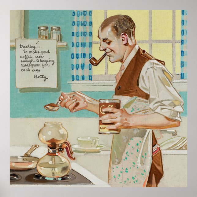 Café, Café Hombre Haciendo Café, Arte Retro De Par (Frente)
