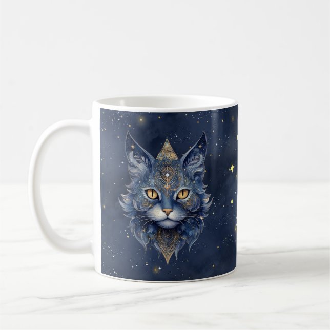 Café Cáncer de Rótulo zodiaco y taza de gato celeste (Izquierda)