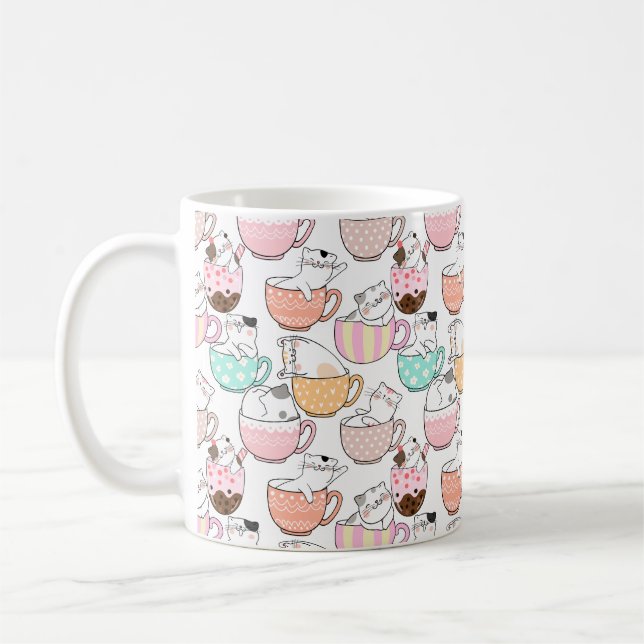 Café Cat en un diseño de patrón de taza 01 w (Izquierda)