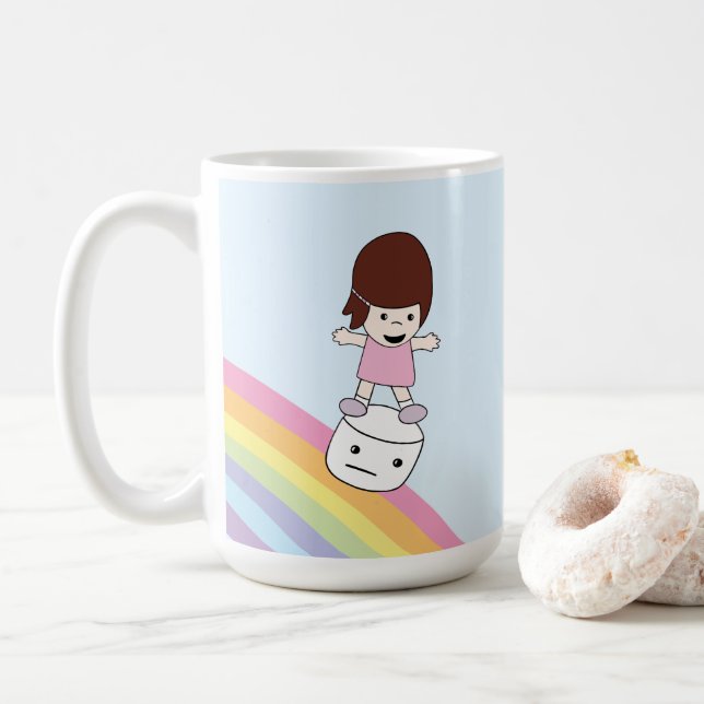 Café Chica del dibujo animado en la taza de la melcocha (Con donut)