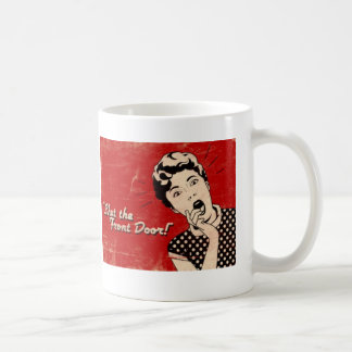 Café Cierre la puerta principal, taza de la cara del