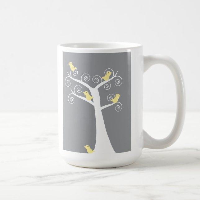 Café Cinco pájaros amarillos en una taza de árbol (Derecha)