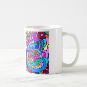 Café colorido groovy estilo hippie taza de amor