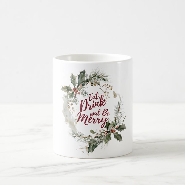 Café Comer, beber y ser feliz en la taza de Navidad (Centro)