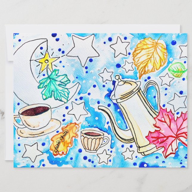 Café con arte de hojas de otoño (Anverso)