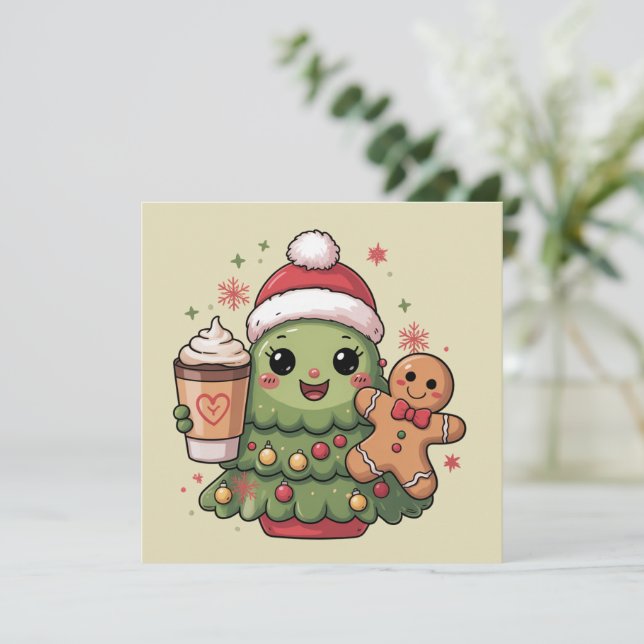 Café con leche Cute árbol de Navidad pan de jengib (Anverso de pie)