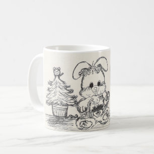 Café Conejito en una taza de la esquina del bosquejo
