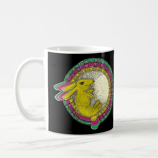 Café Conejo en la taza de luna (verde/rosa/amarillo) (Izquierda)