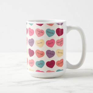 Café Corazones del caramelo y taza de los mensajes del