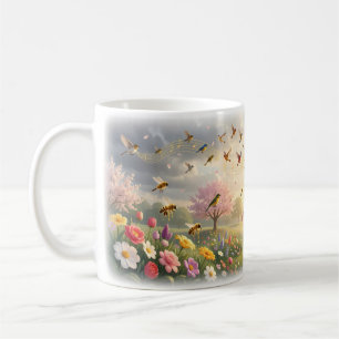 Café Coro de Flor y Taza de Mañana Dorada