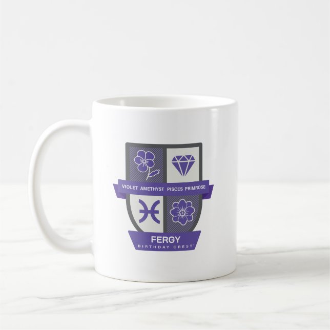 Café Crest de cumpleaños de Piscis™ para taza del 19-29 (Izquierda)