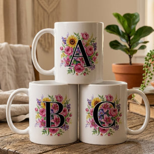 Café Dama de honor   Regalo de taza con monograma flora