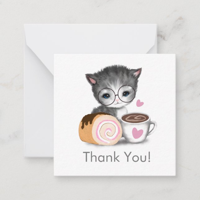 Café de gato lindo gatito gracias tarjeta de nota (Anverso)