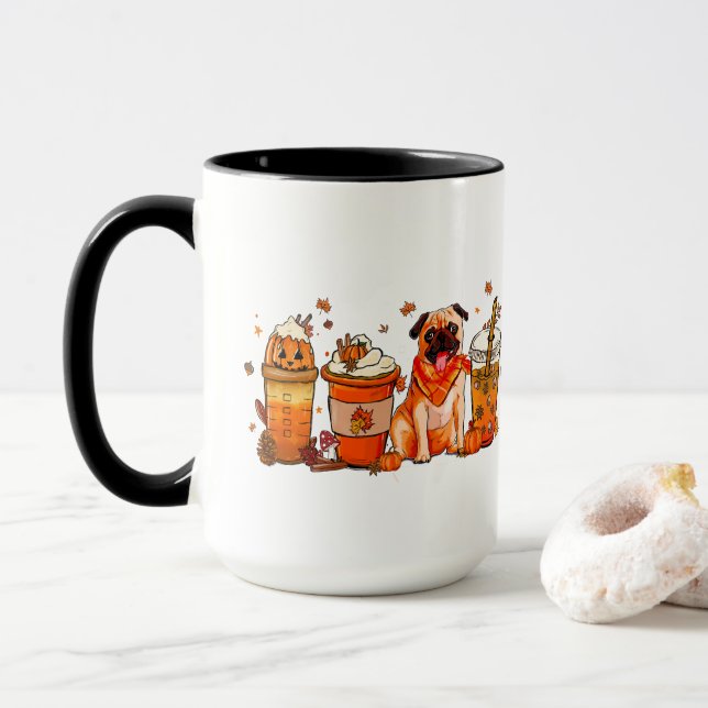 Café de perro de otoño, taza de Bulldog, vibracion (Con donut)