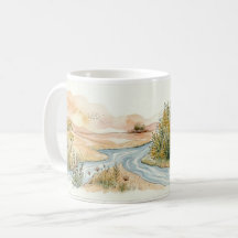 Diseño de envoltura de taza de paisaje de río con 