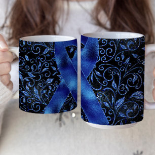 Café Diseño de taza con cinta de conciencia azul