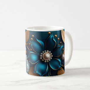 Café Diseño floral elegante en 3D, taza con patrón de f