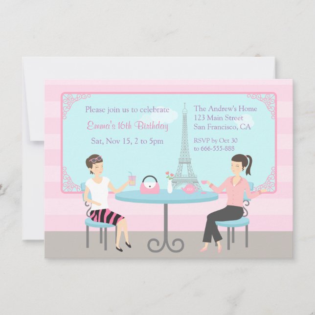 Cafe Eiffel Tower Paris Invitaciones a la fiesta d (Anverso)