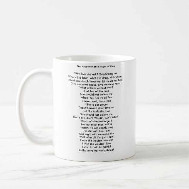 Café El apuro cuestionable de la taza del hombre (Izquierda)