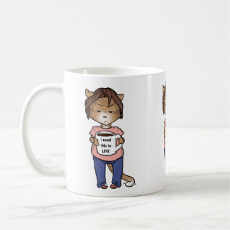 Café el gato de tabby anaranjado necesita la taza de
