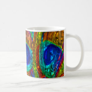 Café El pavo real empluma la taza de cristal del arte 1
