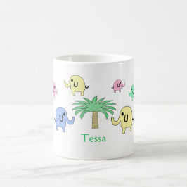 Café Elefantes y taza en colores pastel de la palmera