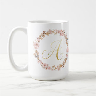 Café Elegante Monograma De Floral Letra A Taza De Cerám