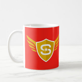 Café Emblema de héroe de escudo alado Taza roja dorada