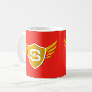 Café Emblema de héroe de escudo alado Taza roja dorada