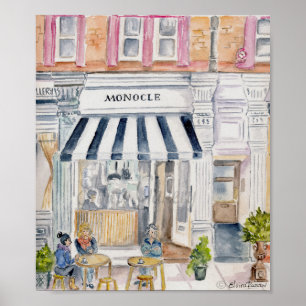 Cafe en el Poster de impresión acuarela de Londres