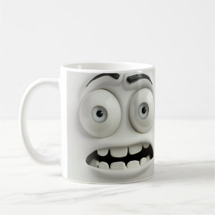 Café Envoltura de taza 3D con cara sarcástica asustada