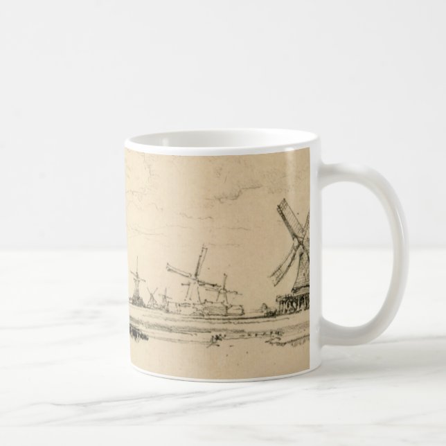 Café Esbozo de la taza de molinos de viento (Derecha)