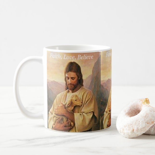 Café Fe, Amor, Cree, Taza de Jesús (Con donut)