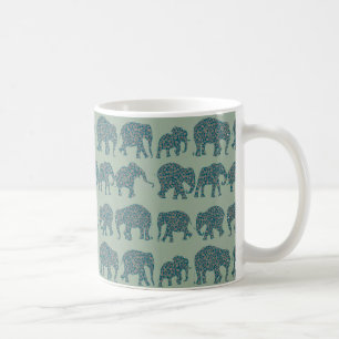Café Filas de elefantes de Paisley en una taza verde de