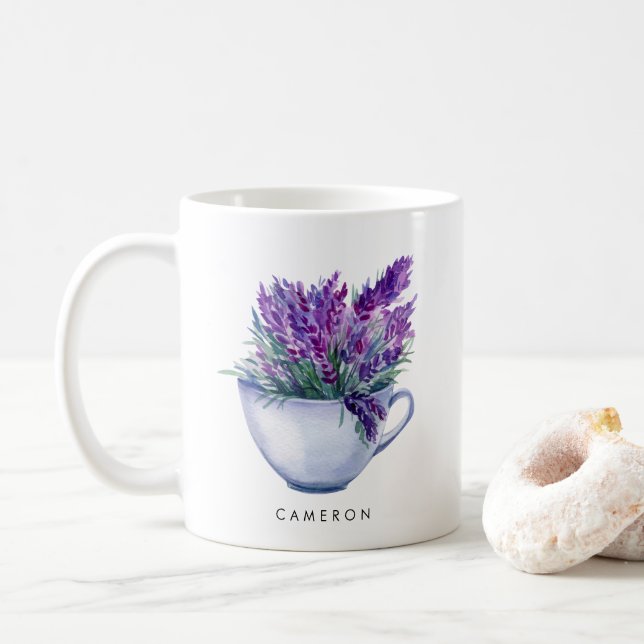 Café Flores de lavanda en taza de té personalizadas al  (Con donut)