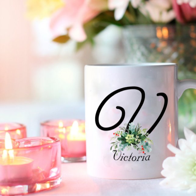 Café Flores silvestres color de agua guión negro taza d (Subido por el creador)