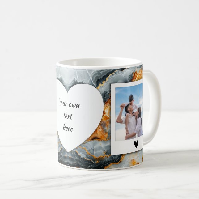 Café Foto personalizado y taza de texto - Negro, gris y (Anverso derecho)