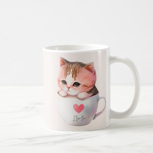 Café Gato blanco-rosado en una taza de té (2) (Derecha)