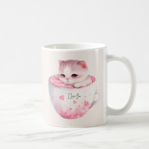 Café Gato blanco-rosado en una taza de té (3)