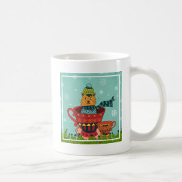 Café Gato caprichoso sentado en una taza de té Navidade
