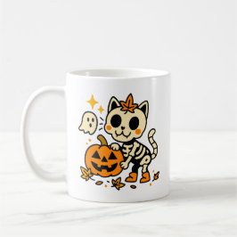 Café Gato Esqueleto Adorable con Taza de Calabaza